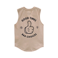 GOOD TIMES MUSCLE TEE SMALL PRINT BEIGE